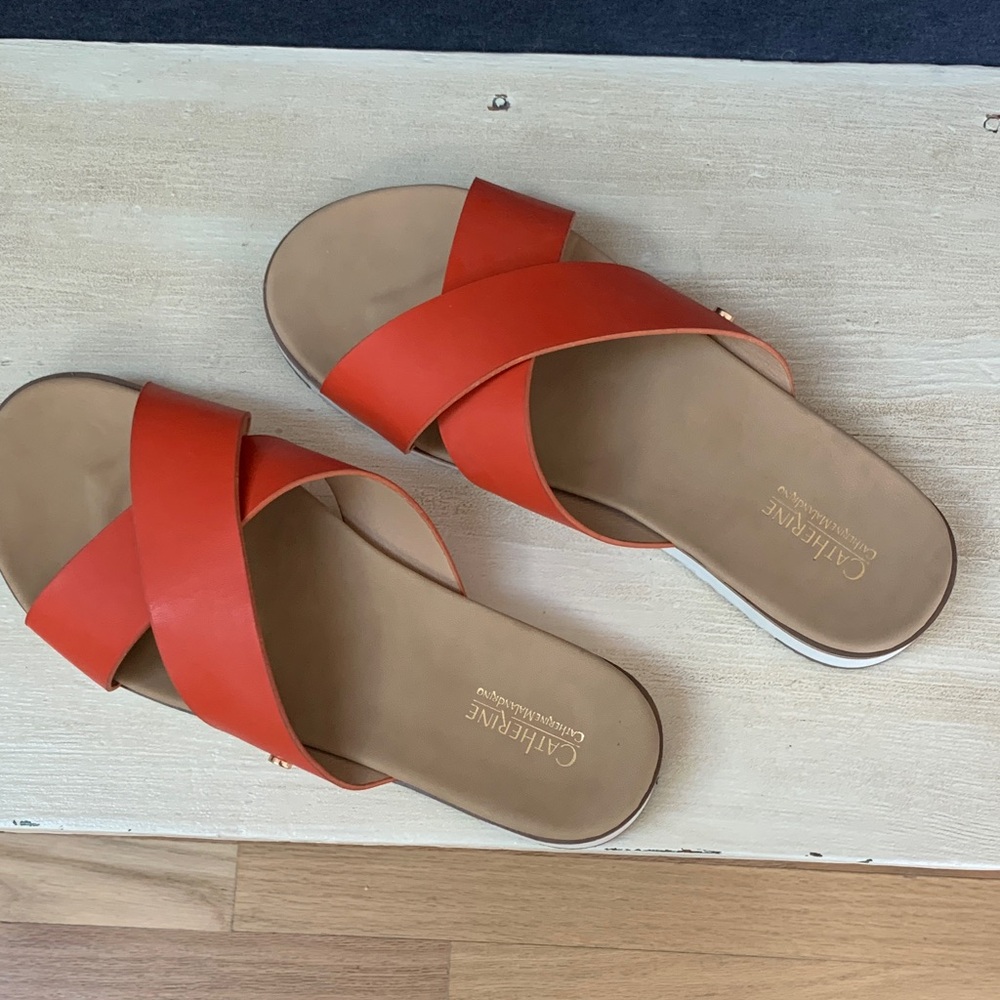 Catherine Malandrino Orange Crisscross Slide Sandals